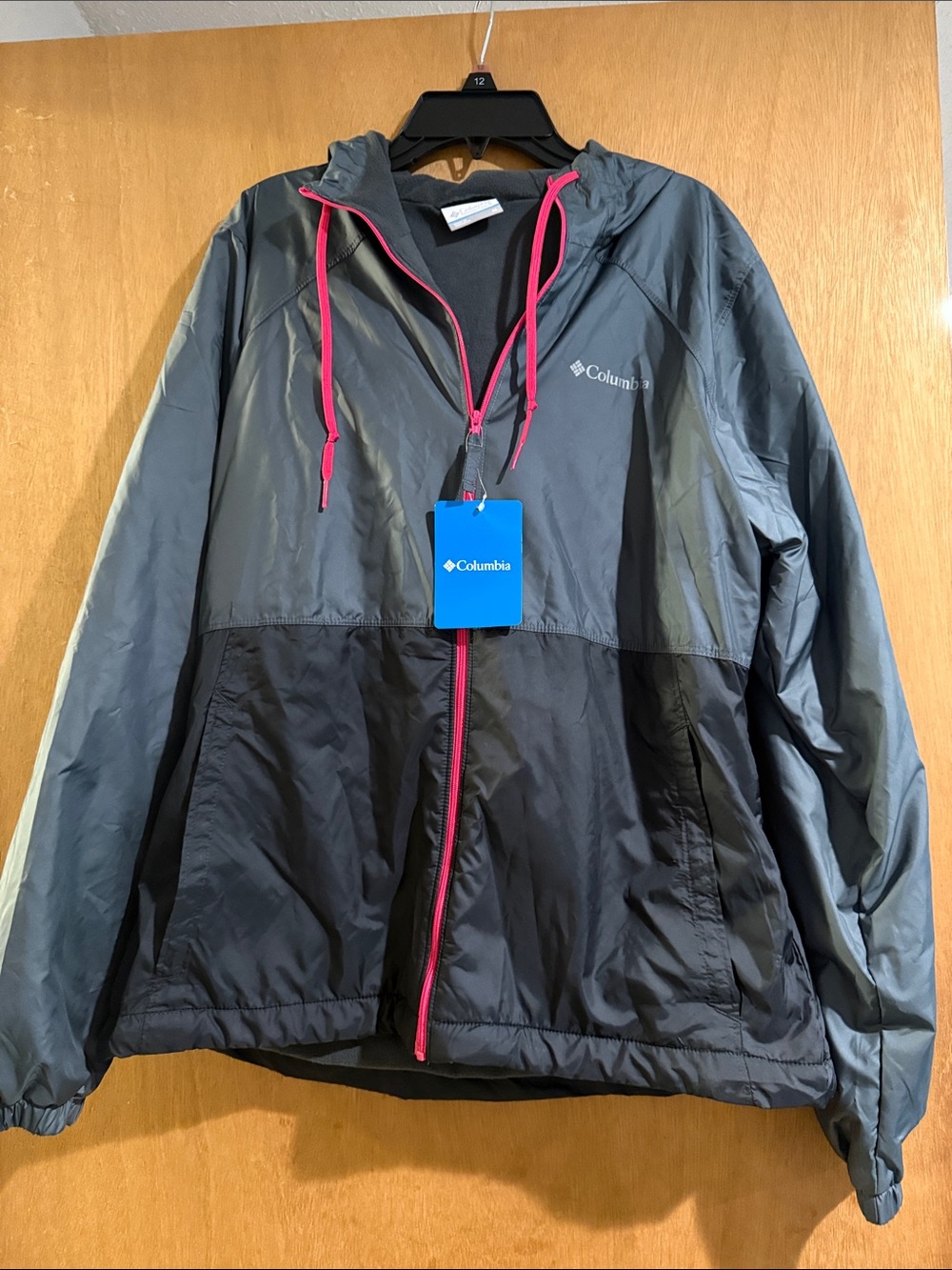 Columbia Grey and Black Hooded Jacket with Pink Trim